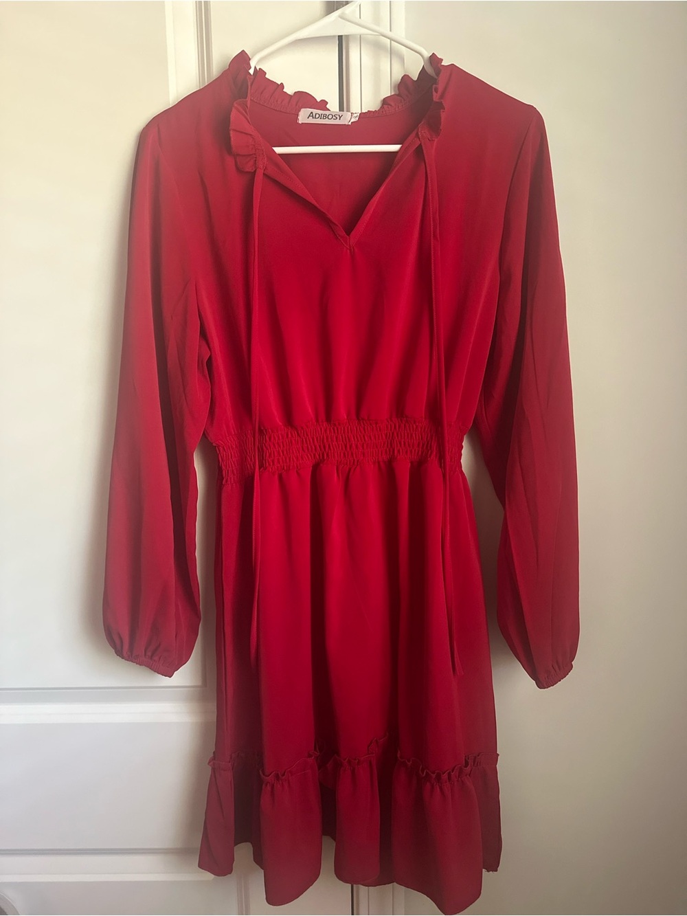 Addison Red Long-Sleeve Ruffle Waist Dress